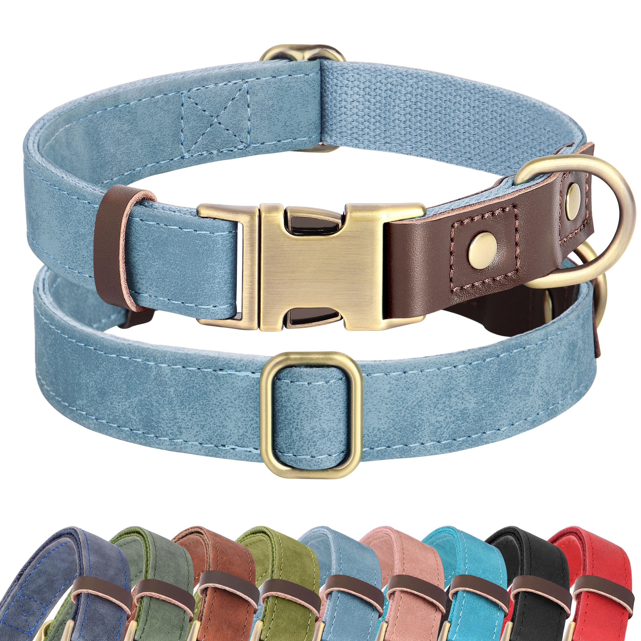 Didog soft PU leather blue collar for comfortable daily wear