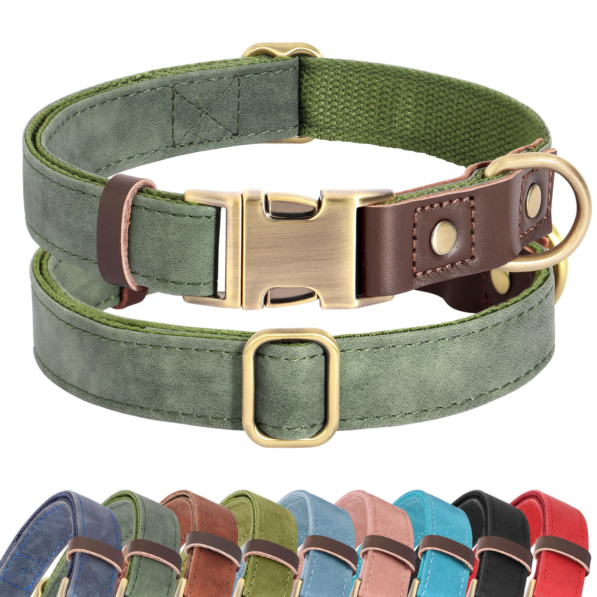 Didog green soft PU leather collar with quick-release buckle for easy daily wear.
