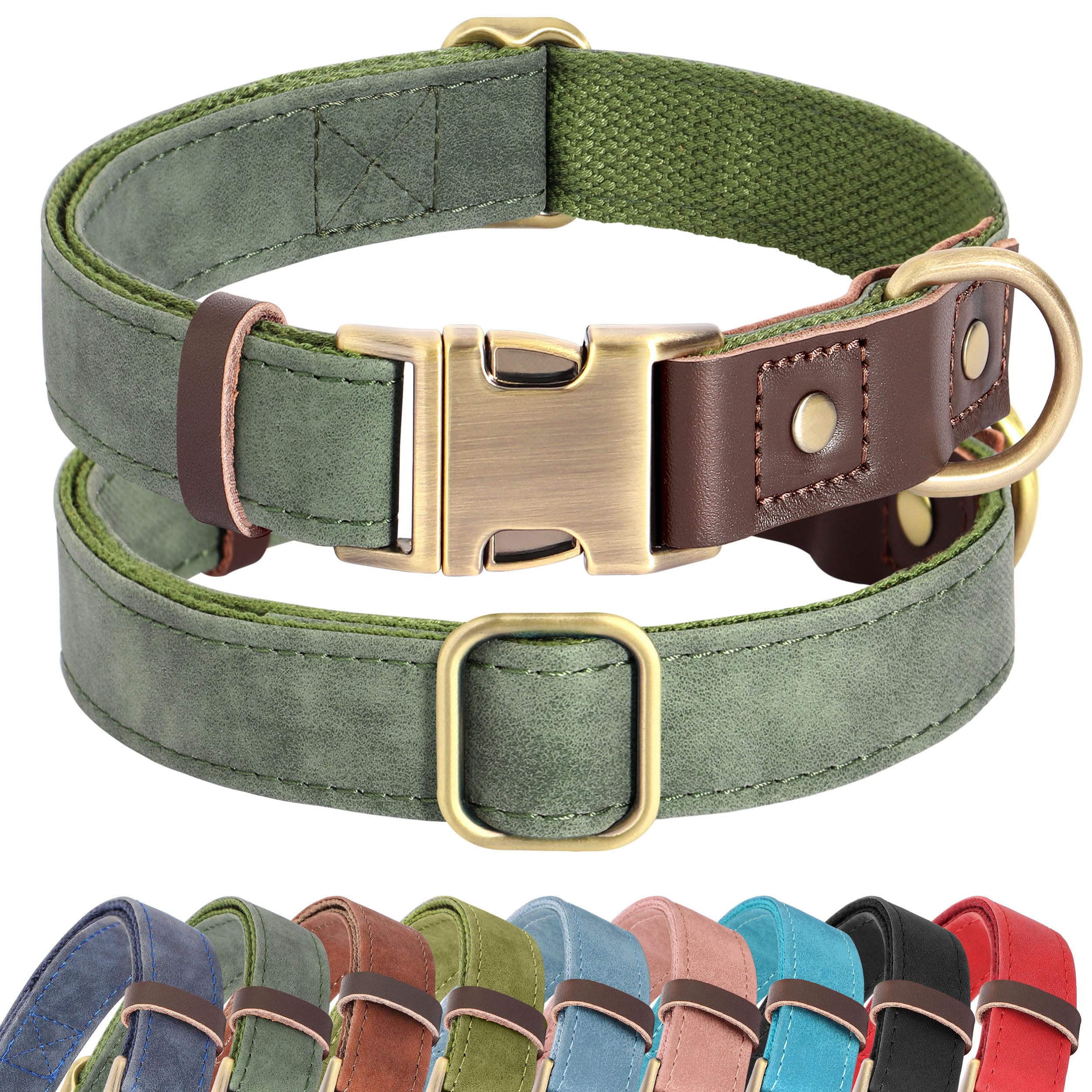 Didog soft PU leather dog collar in green with XL neck 20-27 inches, ideal for large dogs