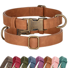 Didog soft PU leather light brown collar for medium dogs, comfortable for daily walks.