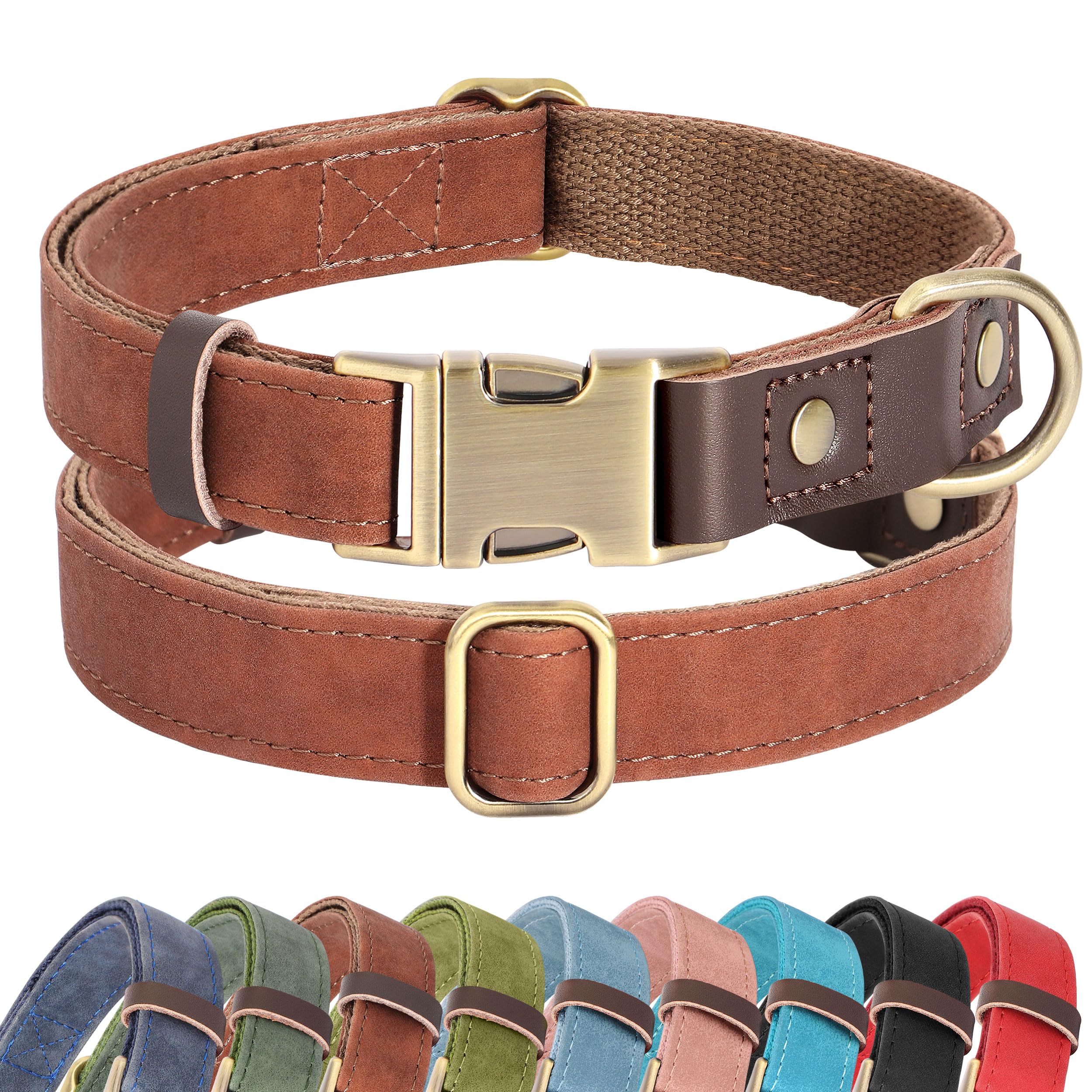 Didog soft PU leather collar for medium dogs with quick-release buckle for easy on/off.