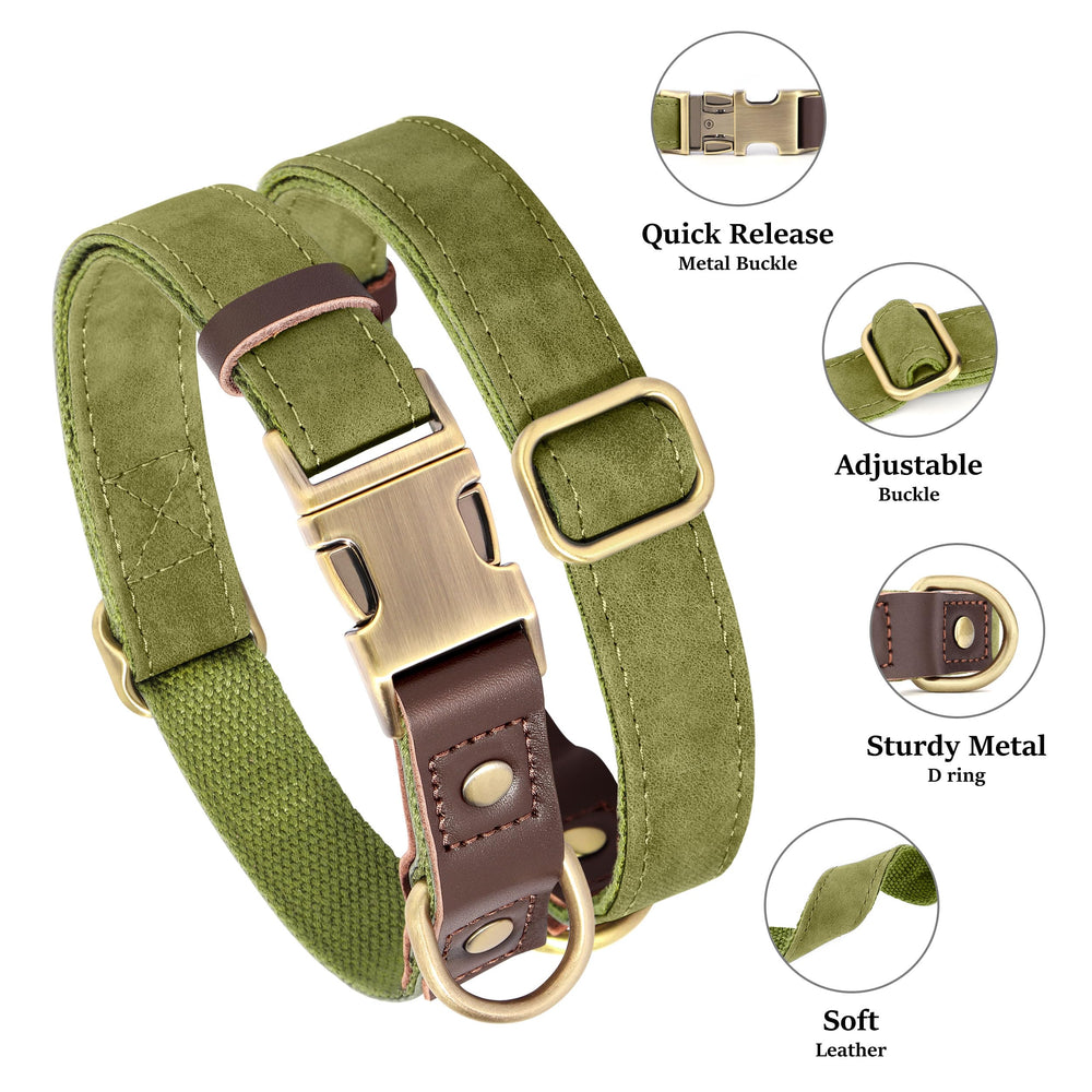 Didog olive green dog collar with quick-release buckle for easy on/off