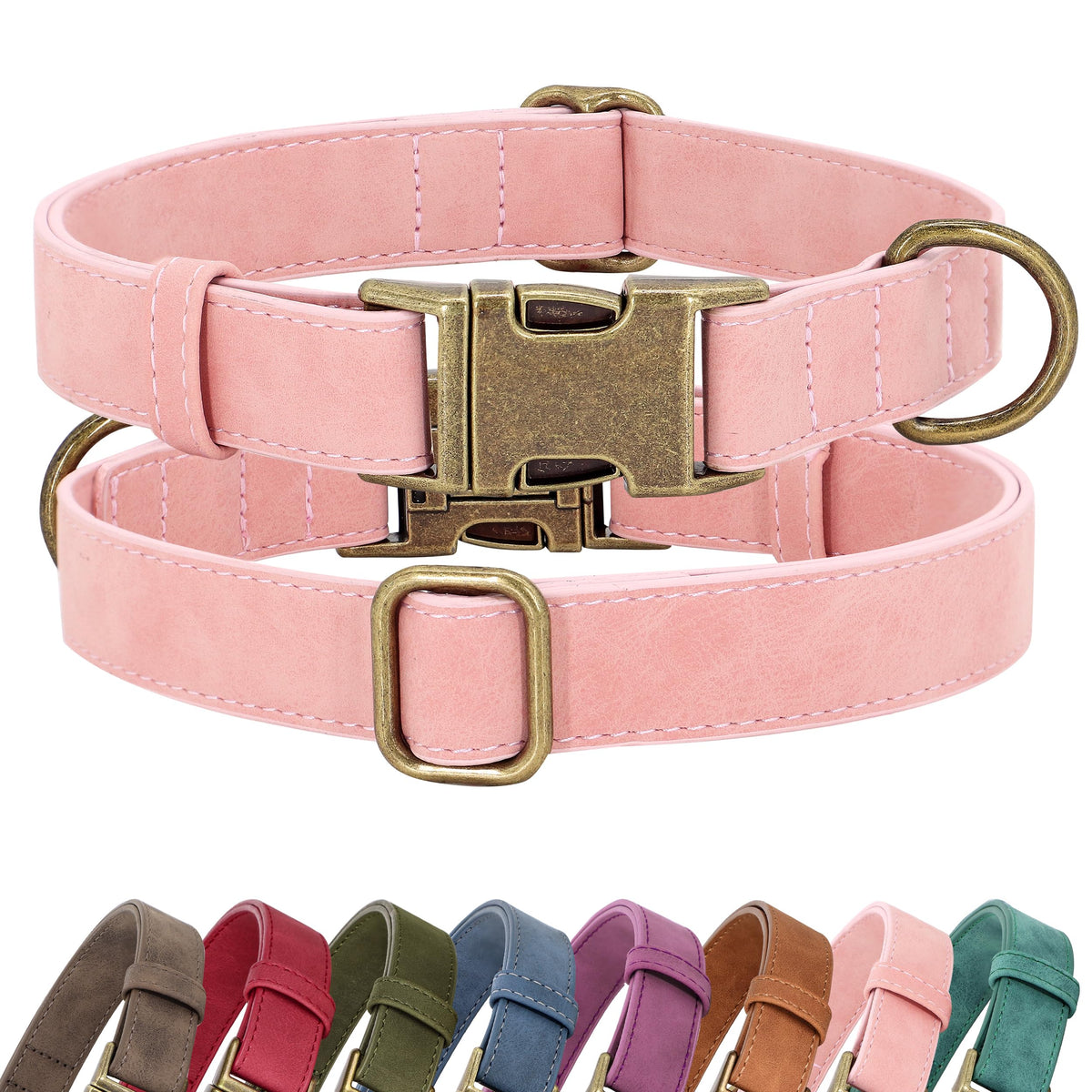 Didog soft PU leather dog collar in pink for small dogs, daily wear.