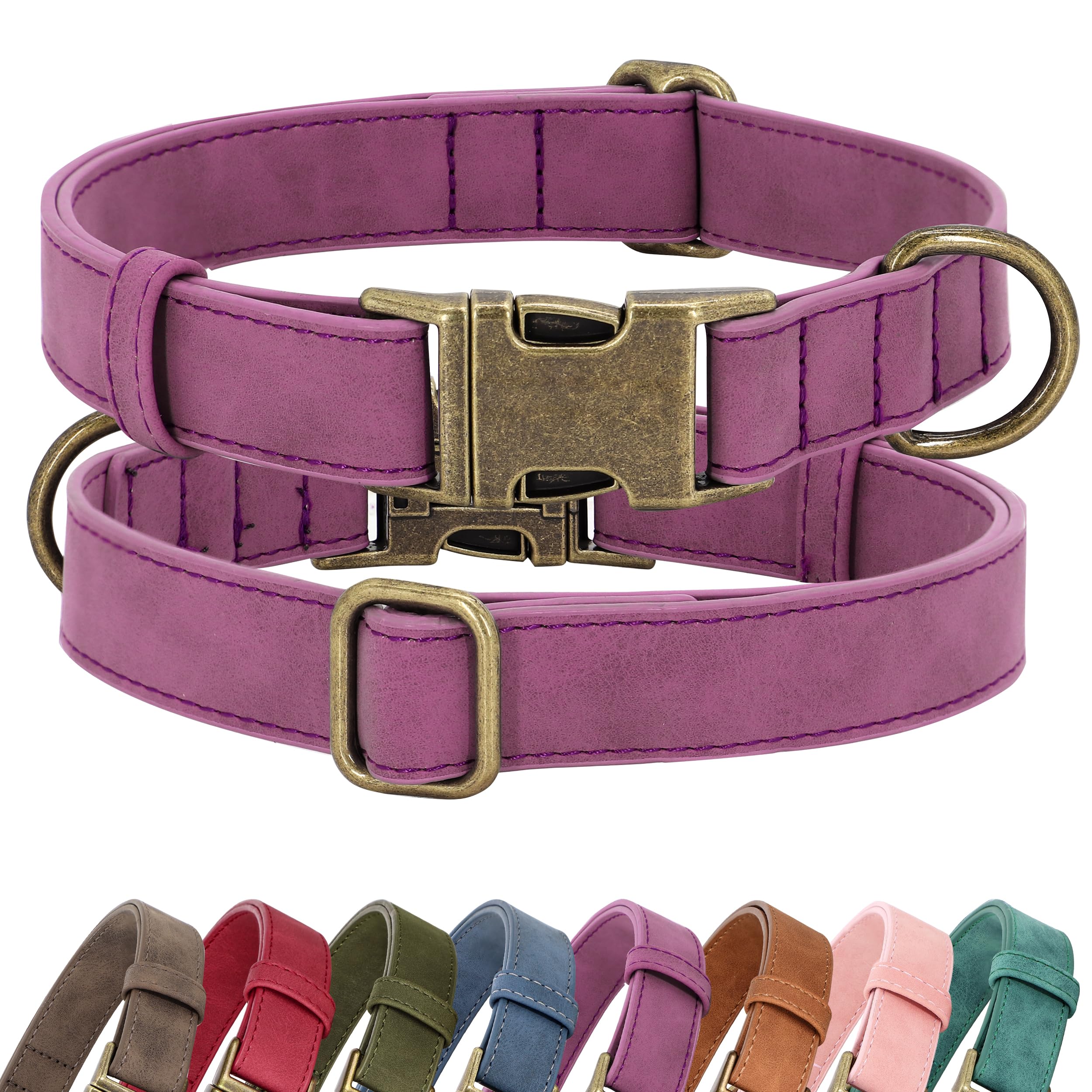 Didog soft PU leather dog collar in purple for 14-18 inch necks, comfortable all-day wear.