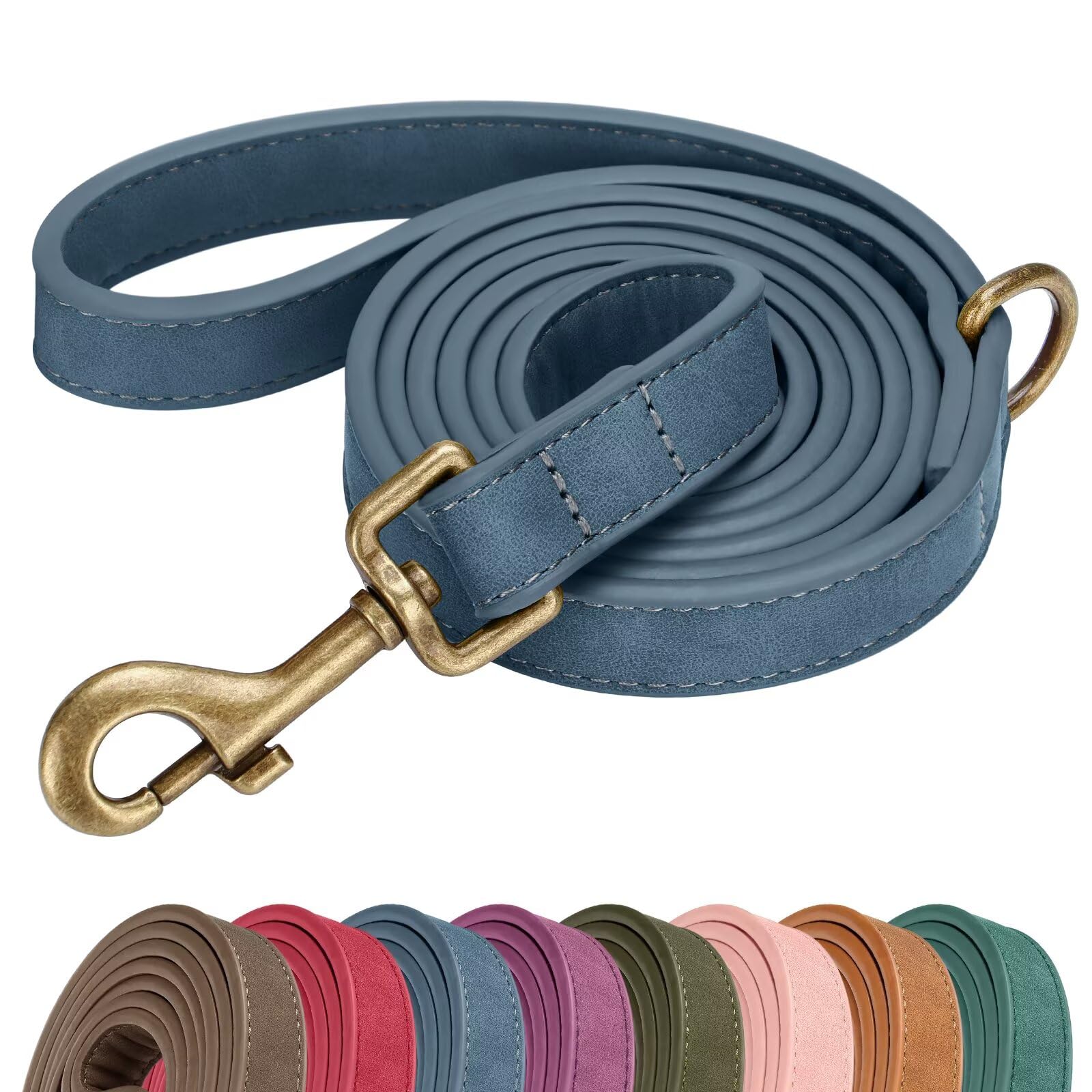 Didog stylish PU leather dog leash in blue for comfortable walks