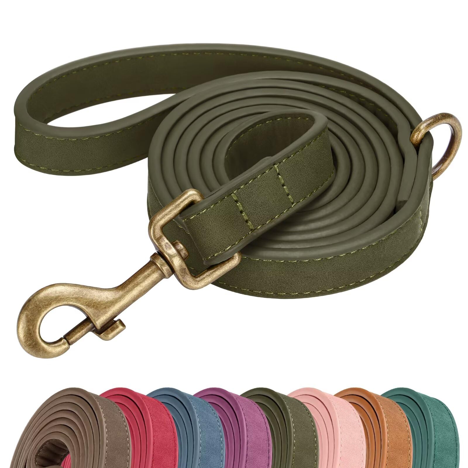 Didog stylish PU leather leash in dark green for secure daily walks.