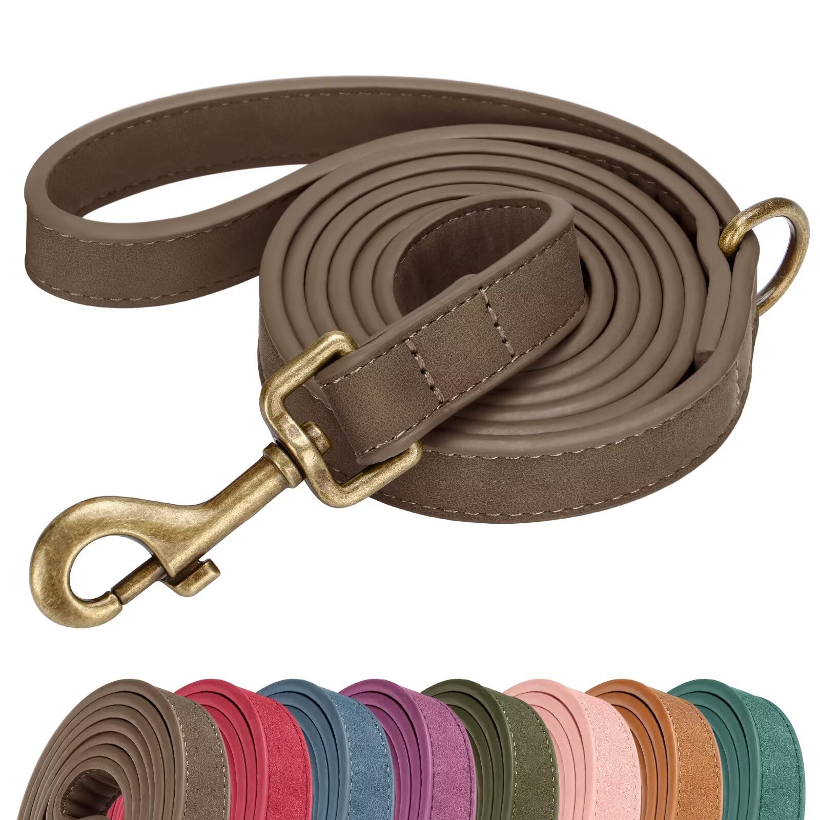 Didog stylish PU leather leash in brown for chic daily walks.