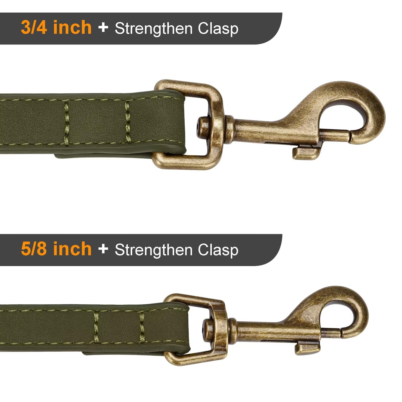 Didog wide PU leather leash, 3/4-inch width distributes pull evenly.