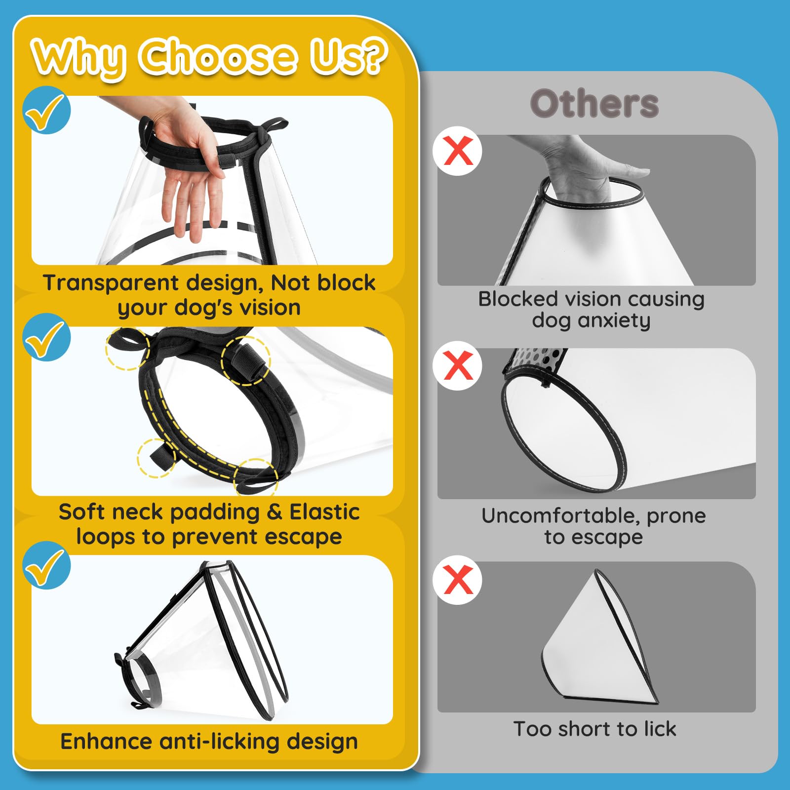 Didopet cone with anti-escape elastic loops prevents backing out.