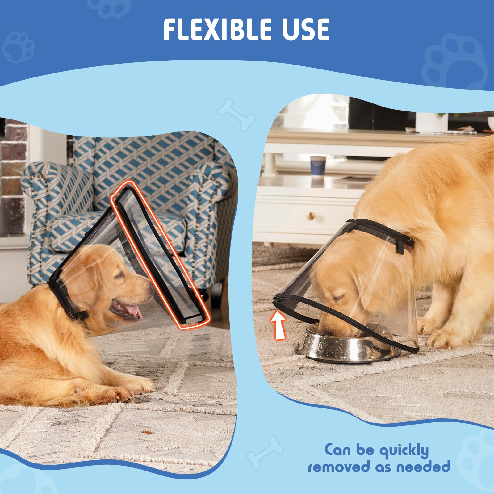 Didopet dog cone clear-vision design reduces stress during recovery.