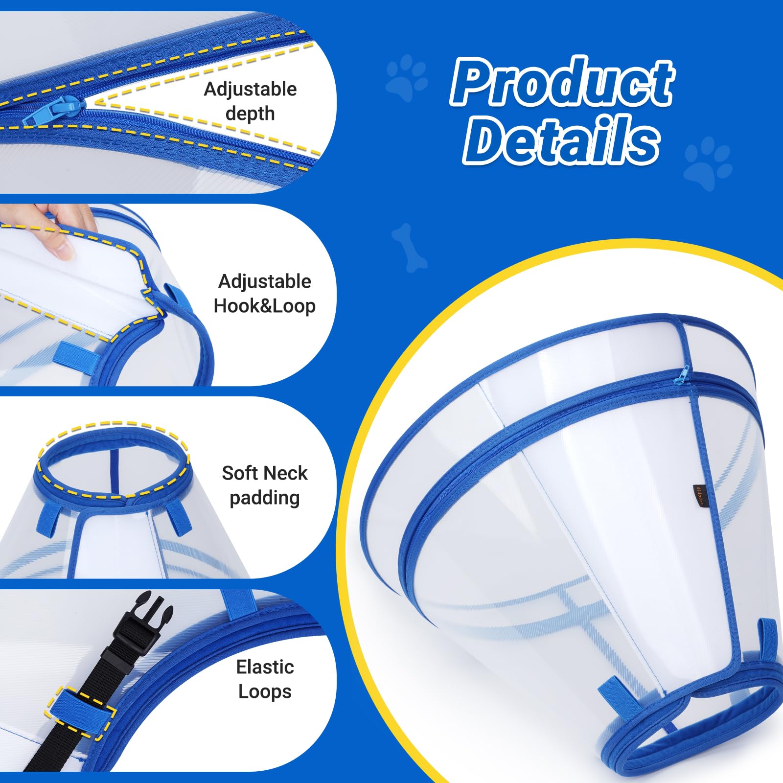 Didopet XL-size cone with neck measure chart helps find the right fit.