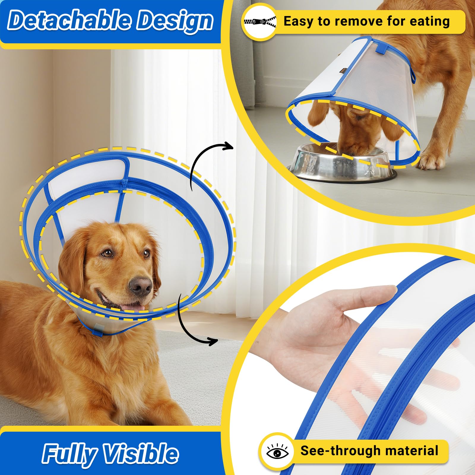 Didopet dog cone zipper extension enables adjustable length for target wounds.