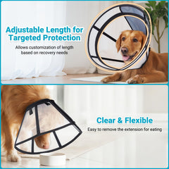 Didopet dog cone with zipper extension showing adjustable length for long snouts
