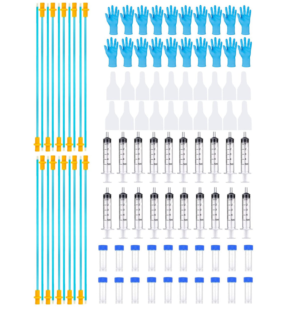 DIELLY AI insemination kit components for canine breeding with clear observation during use.