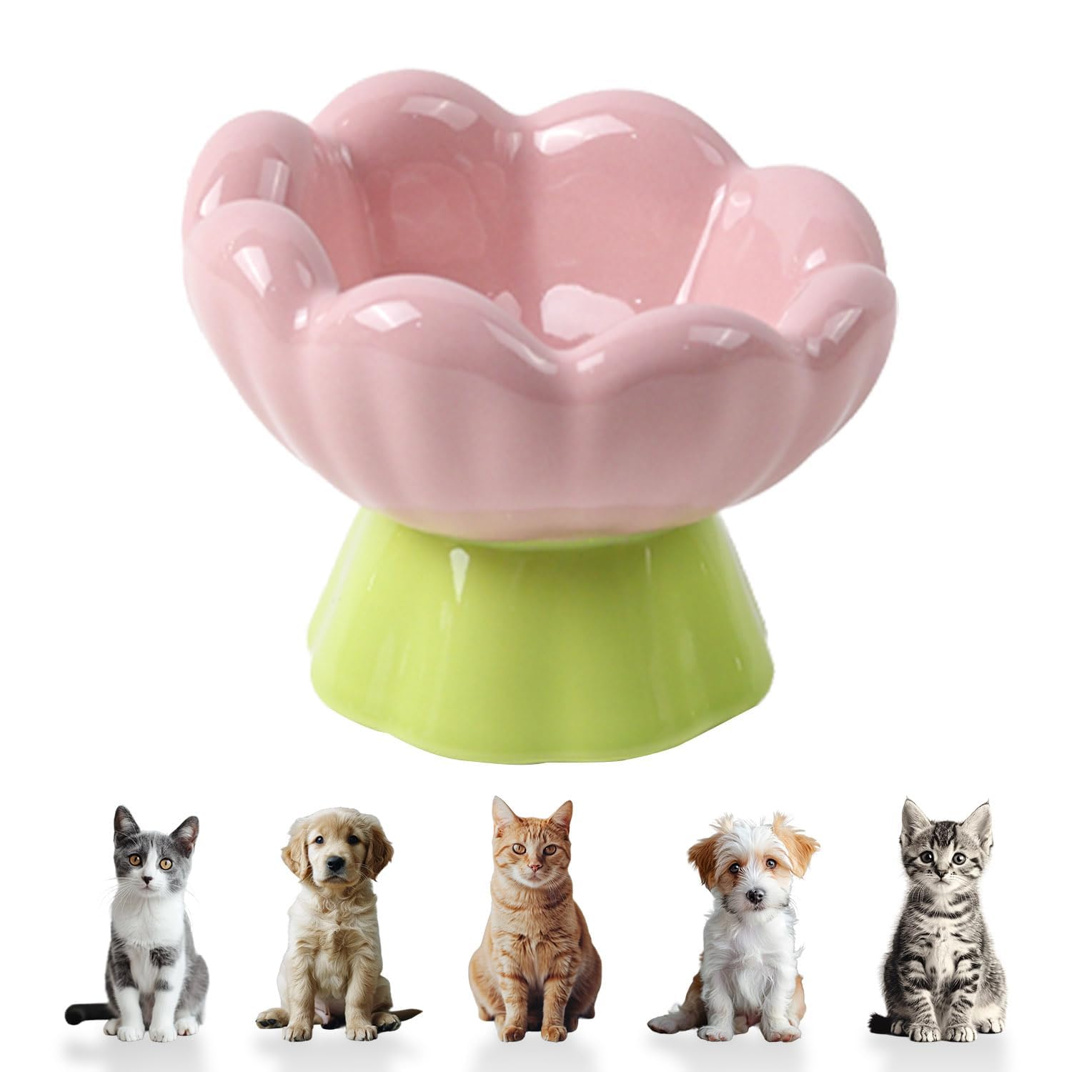 DIF DECO ceramic raised cat bowl pink with stable base for mess-free meals