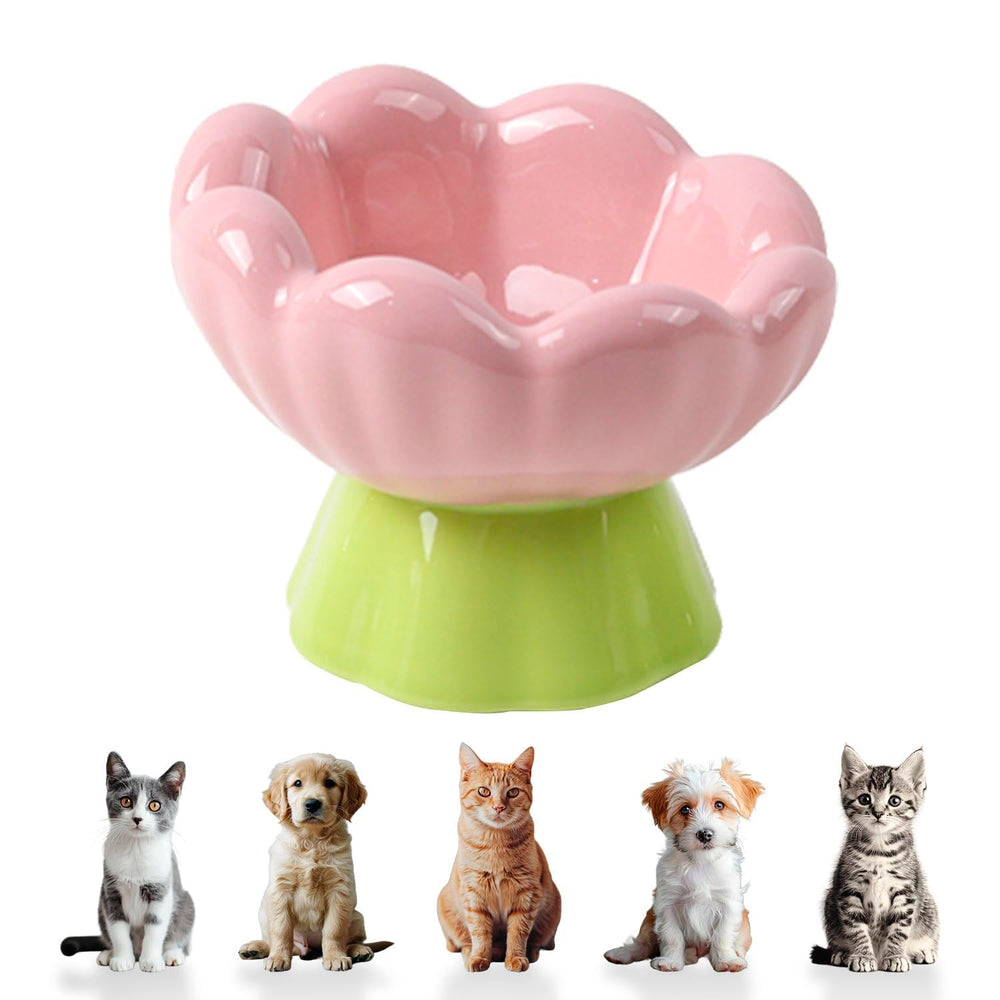 DIF DECO ceramic raised cat bowl pink with stable base for mess-free meals