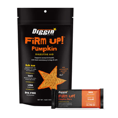 Diggin' Your Dog Firm Up pumpkin bundle packaging shows USA-made quality for gut support.