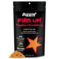 Diggin' Your Dog Firm Up pumpkin powder packaging, easy to store for daily use.