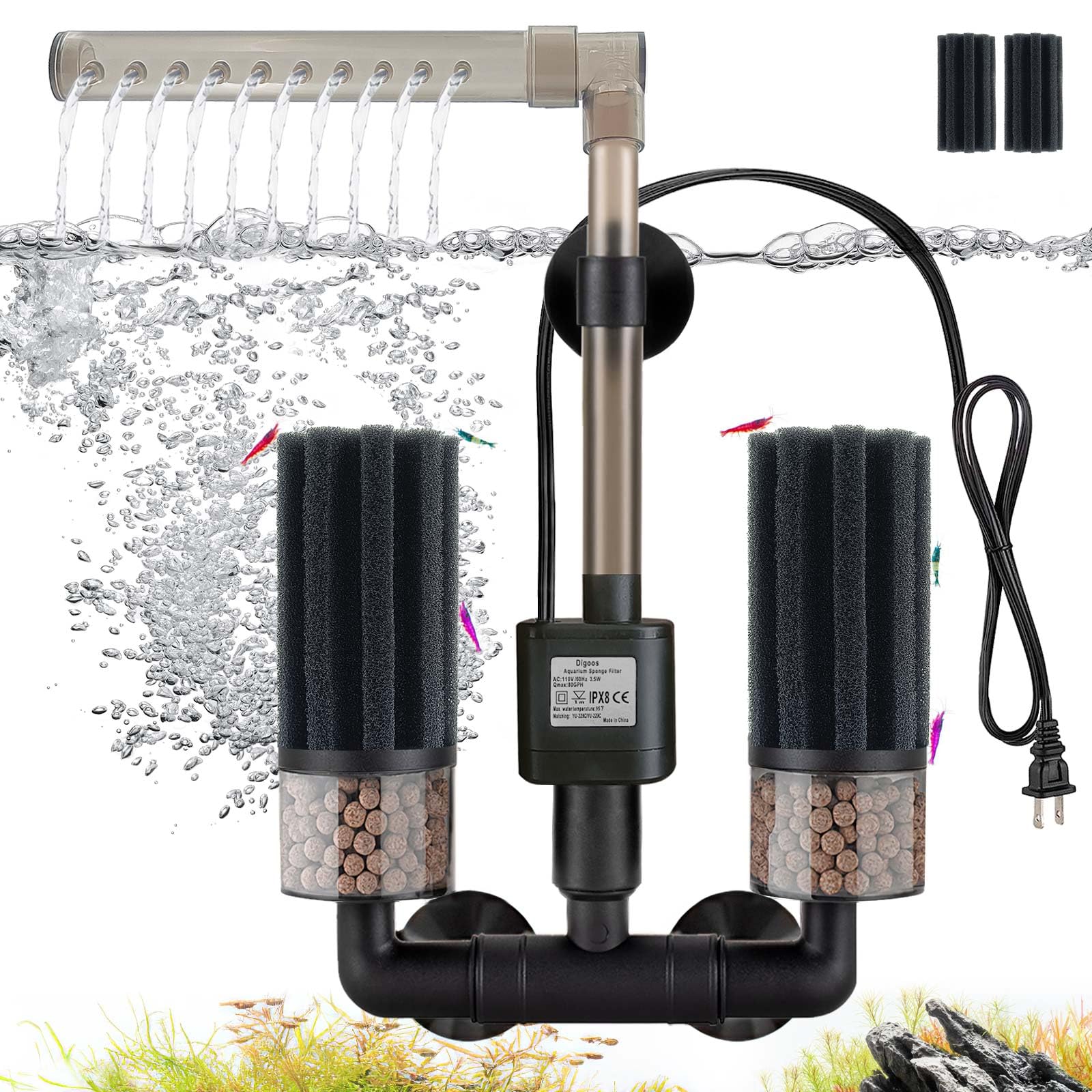 Digoos electric aquarium sponge filter pump delivering quiet filtration in a home tank