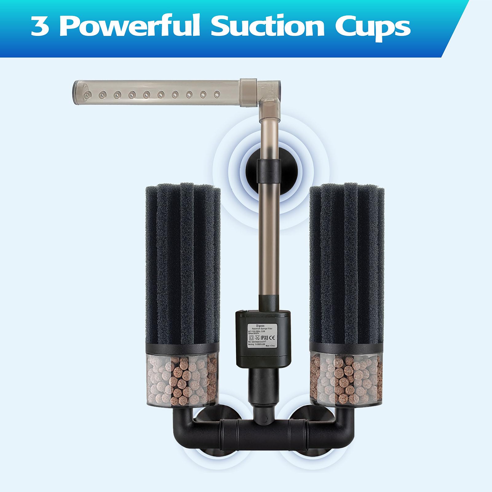 Digoos rain bar option provides soft, even water flow for shrimp and fry.