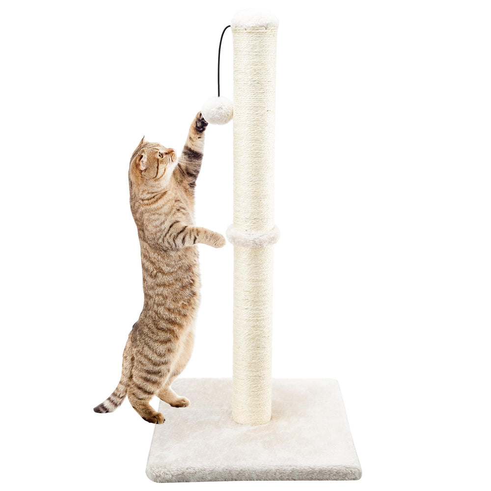 Dimaka 29-inch tall cat scratching post with sisal rope for extended claw care.