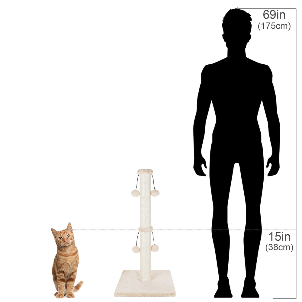 Dimaka beige scratch post protects furniture and promotes healthy claws.