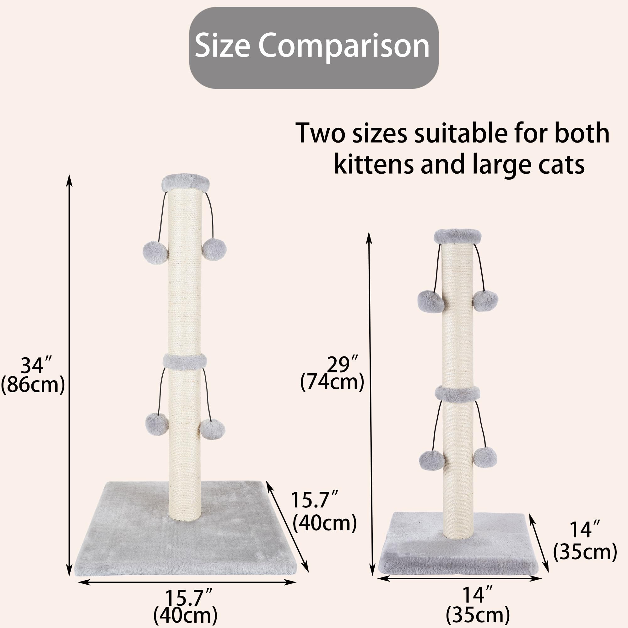Dimaka plush-base scratch post offers stable support during active play.
