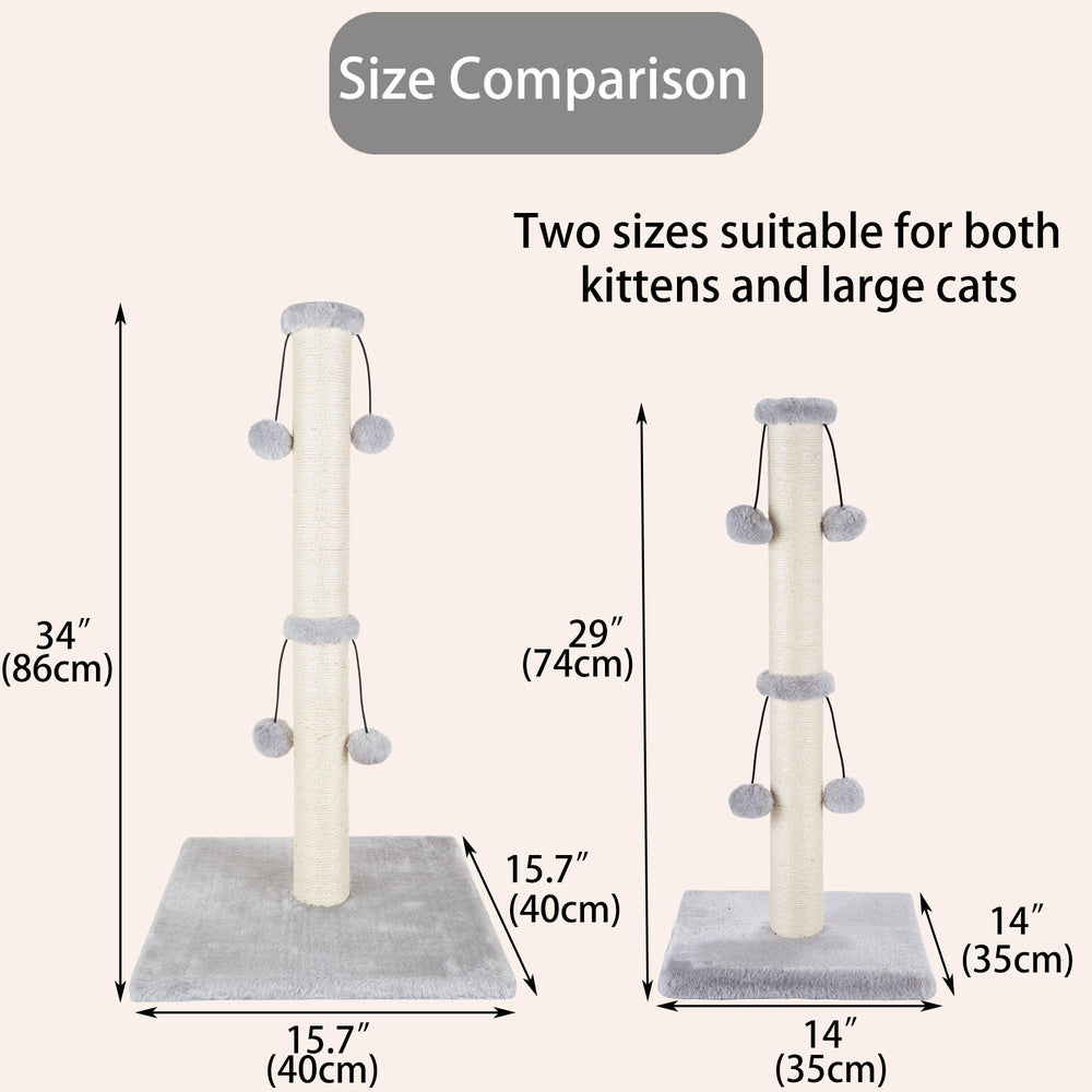 Dimaka plush-base scratch post offers stable support during active play.