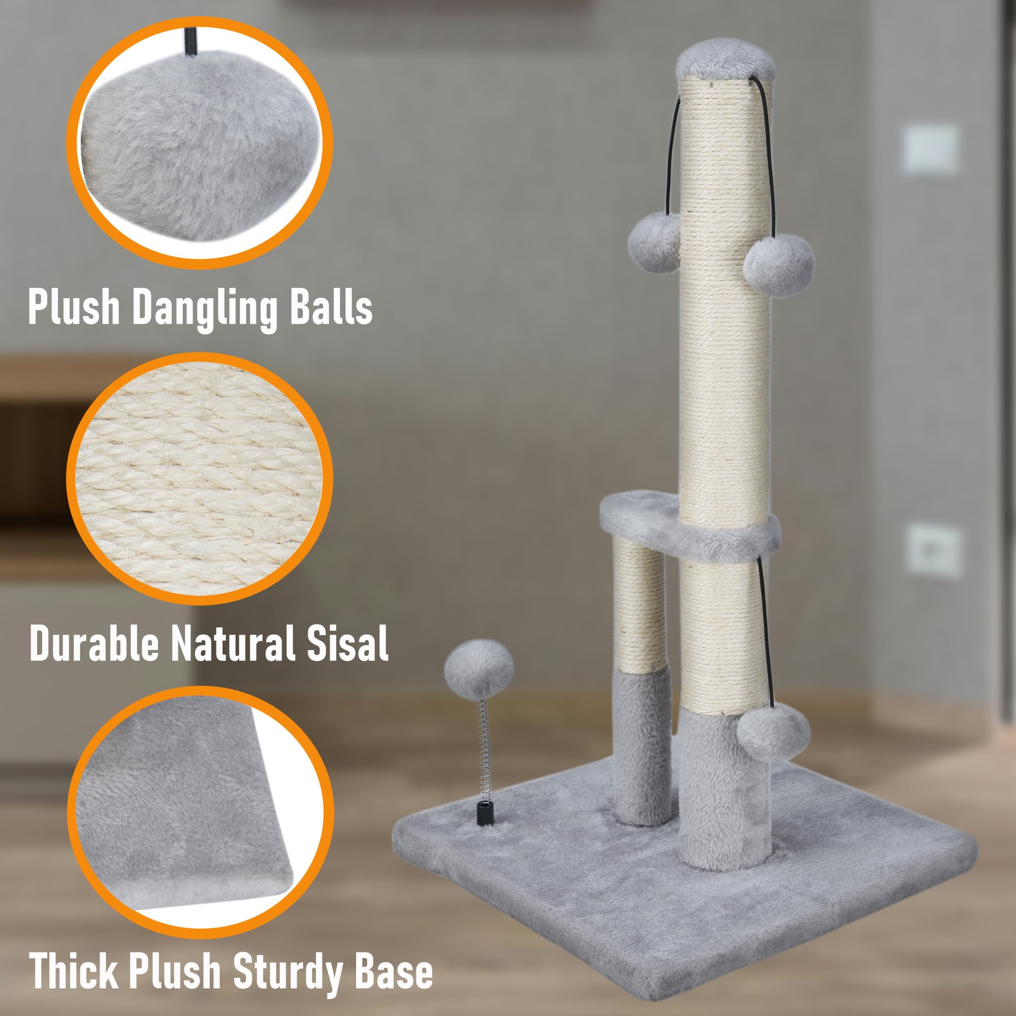 Dimaka tall cat scratching post teasing balls invite interactive play