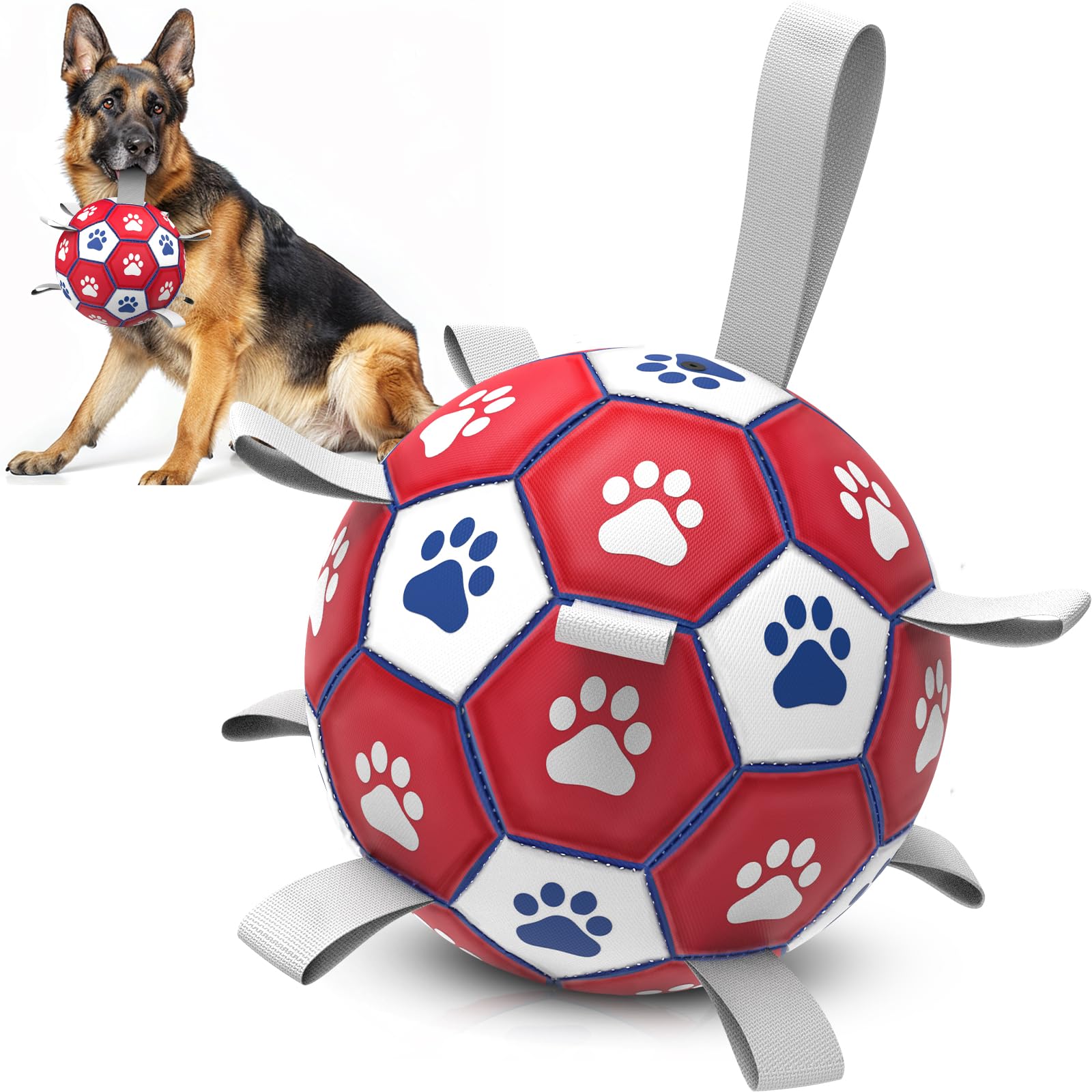 Diman 7-inch soccer ball with straps aids pickup during play.