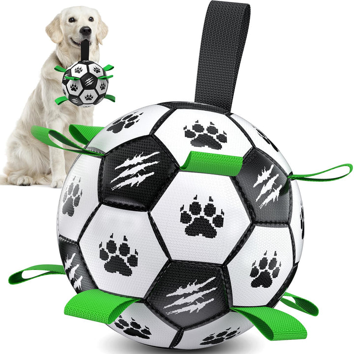 Diman dog soccer ball with straps for easy pickup during fetch