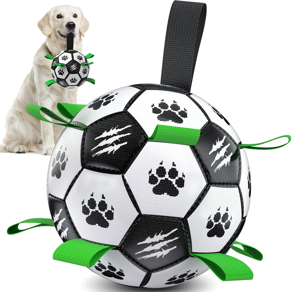 Diman dog soccer ball with straps for easy pickup during fetch