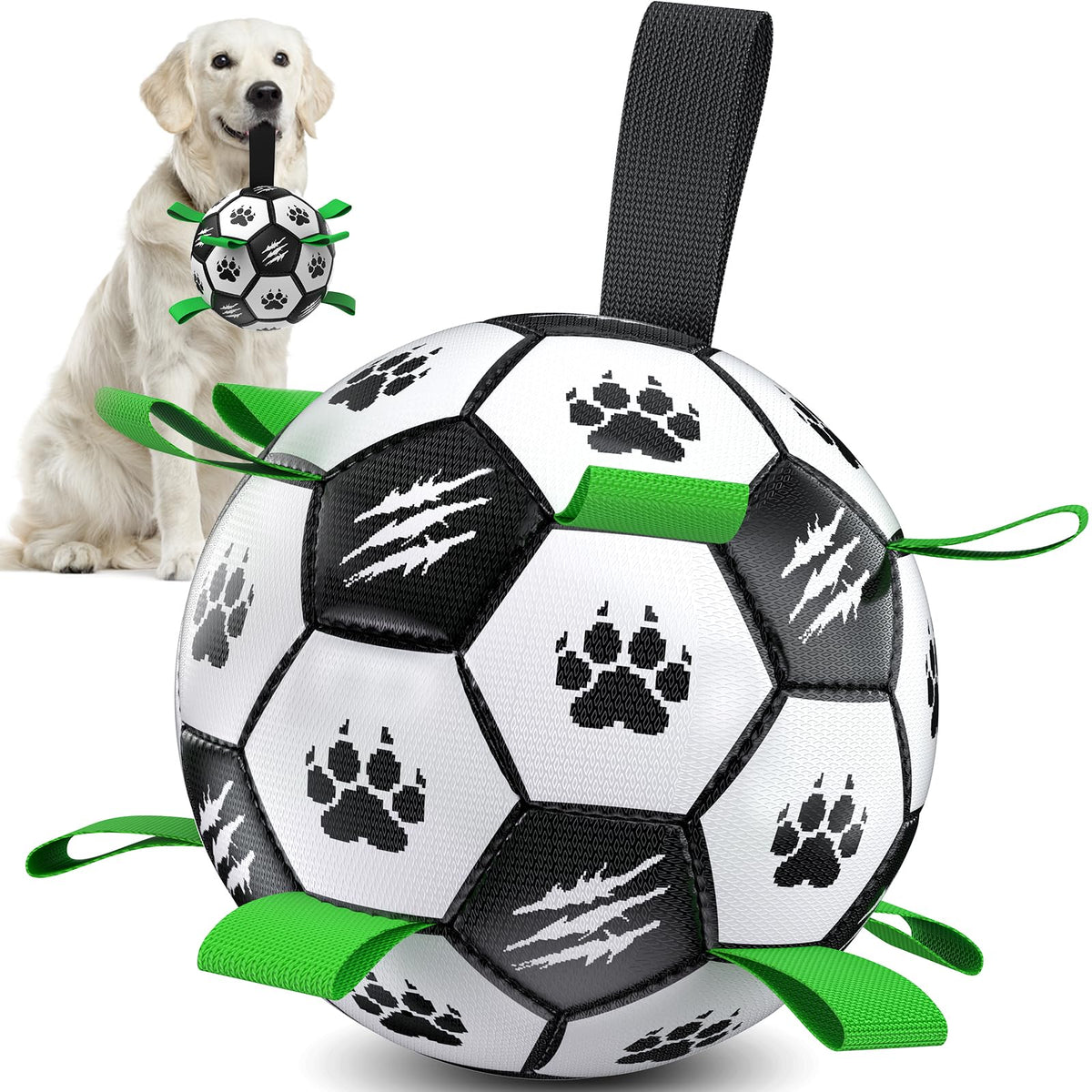 Diman dog soccer ball with straps for easy pickup during fetch