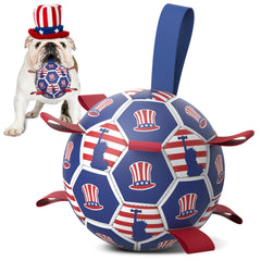 Diman dog toy soccer ball side view shows bounce for outdoor play.