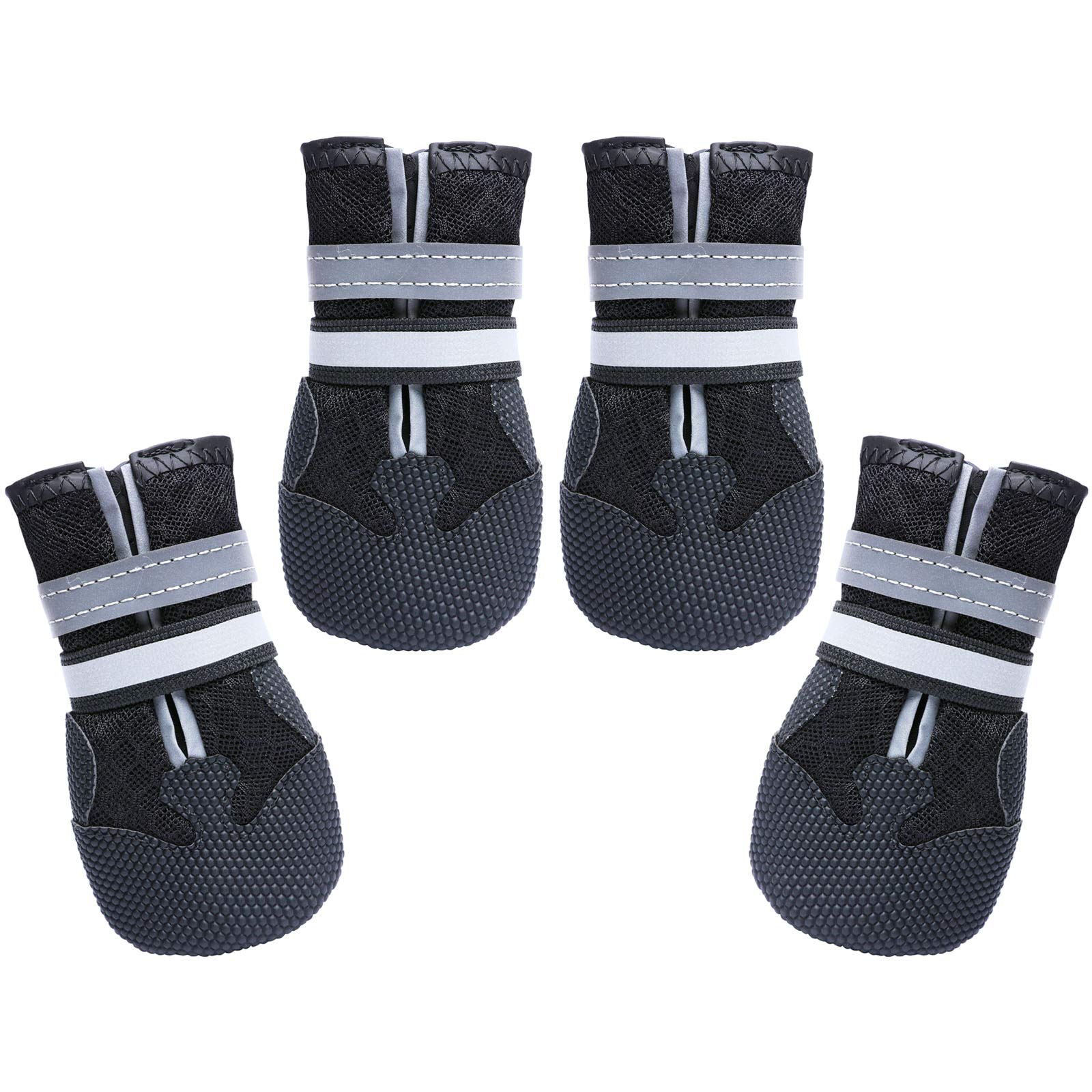 Dimicoo dog boots front view showcases breathable mesh for all-season paw protection
