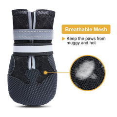 Dimicoo non-slip dog shoes prevent slipping on slick surfaces during outdoor adventures.
