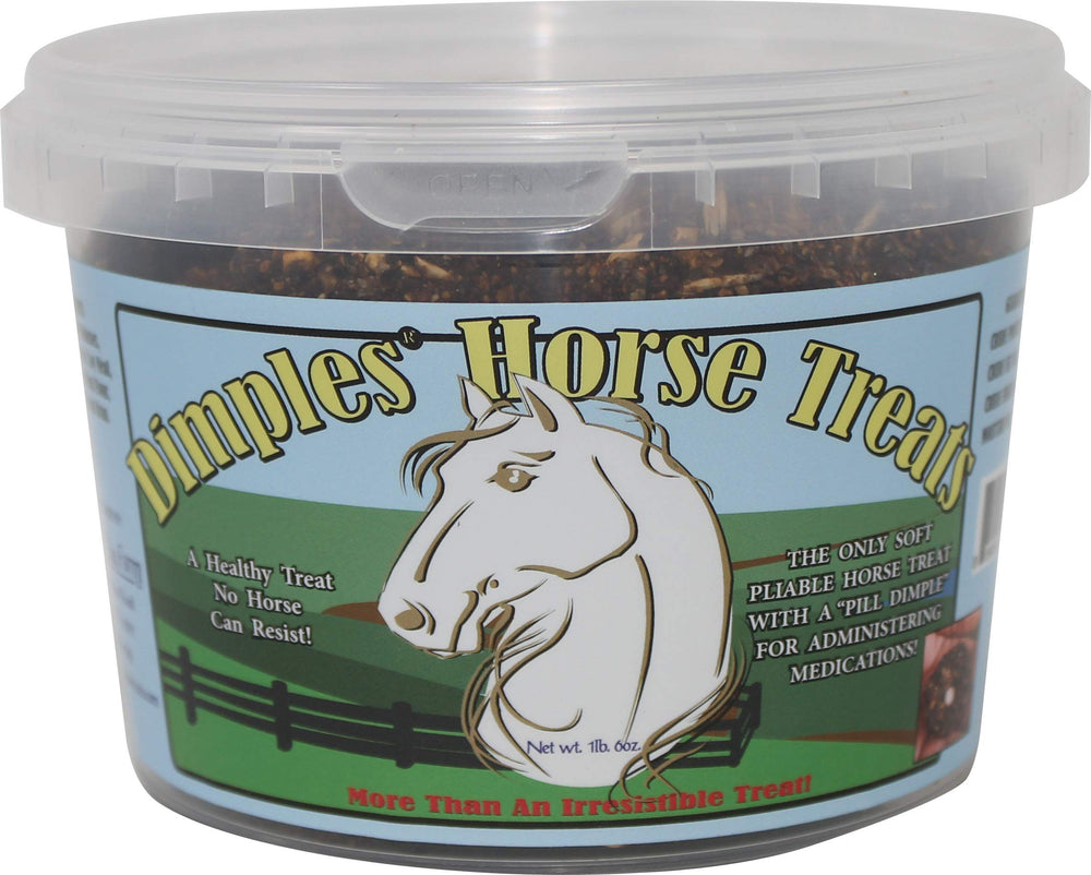 Dimples Pill Dimple tub of horse treats conceals meds for easier dosing during training