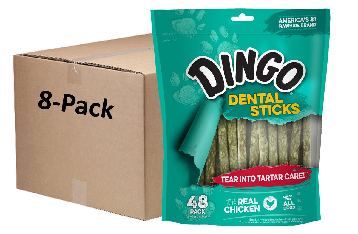 Dingo dental stick fresh-breath close-up showing chew action.