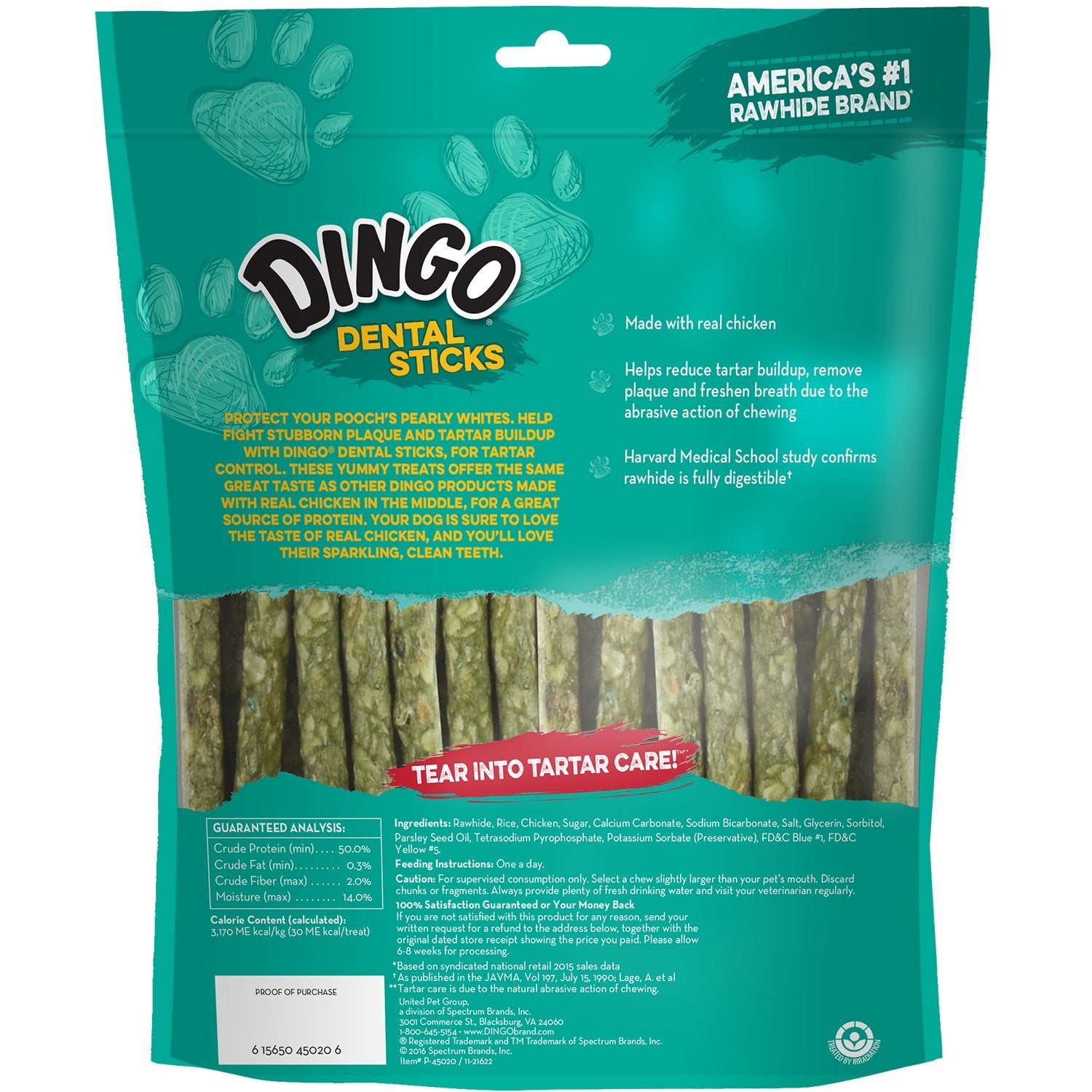 Dingo dental stick tartar-control close-up highlighting plaque removal effect.