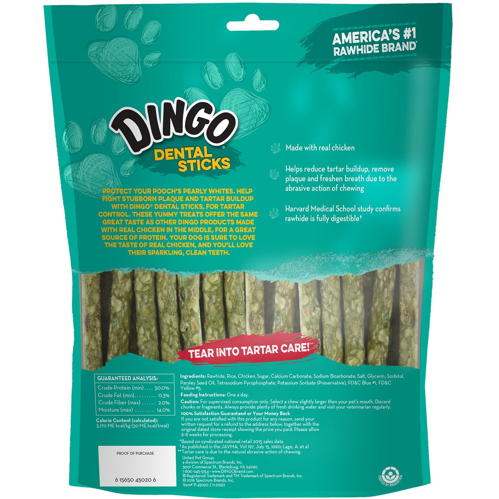 Dingo dental stick tartar-control close-up highlighting plaque removal effect.