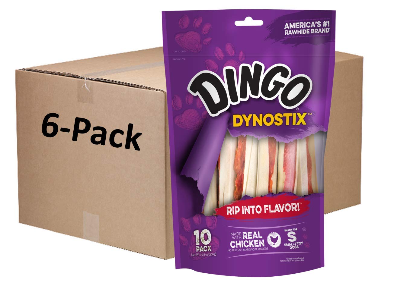 Dingo Dynostix rawhide-wrapped chicken chew for small dogs