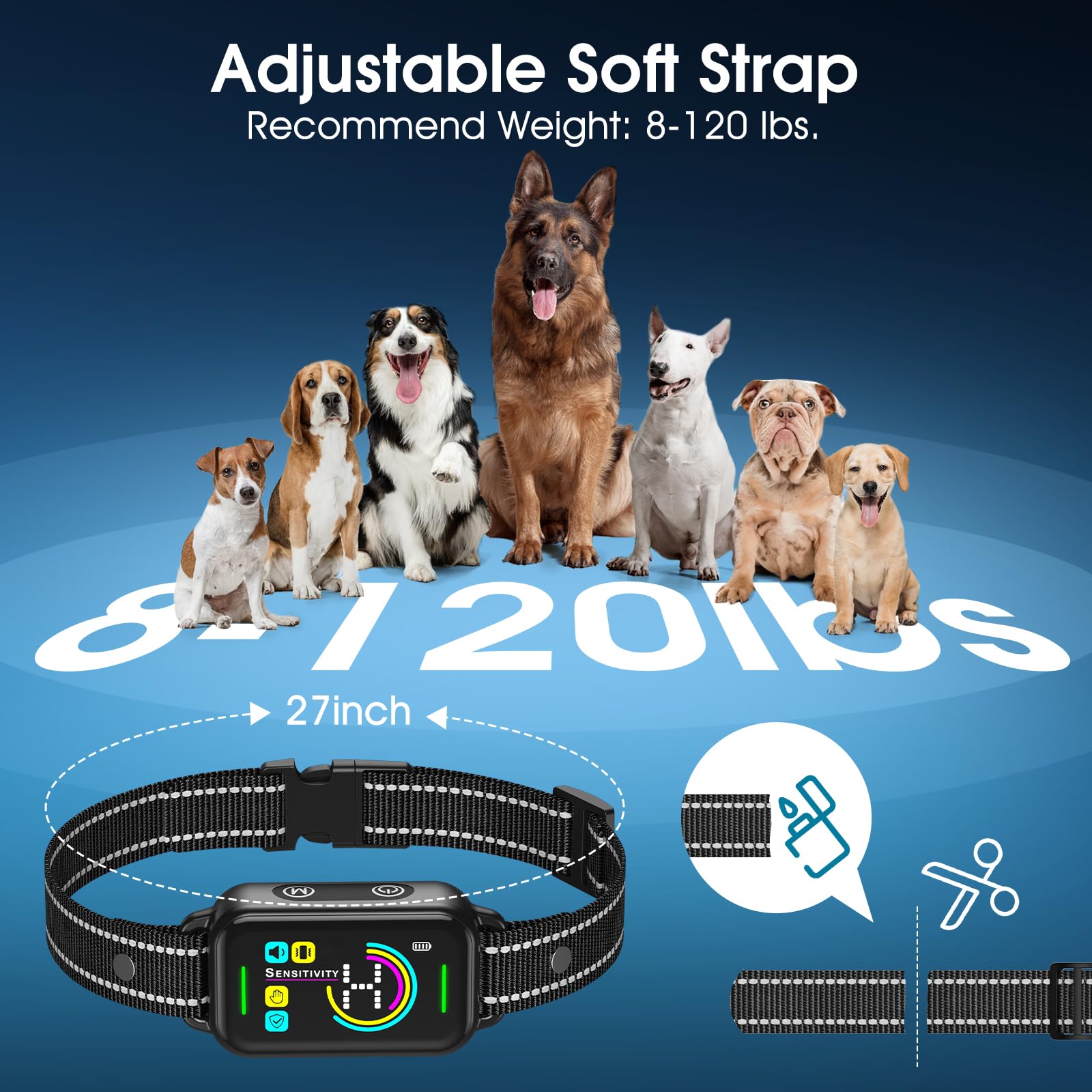 Dinjoo adjustable nylon strap fits many dogs for all-day comfort.