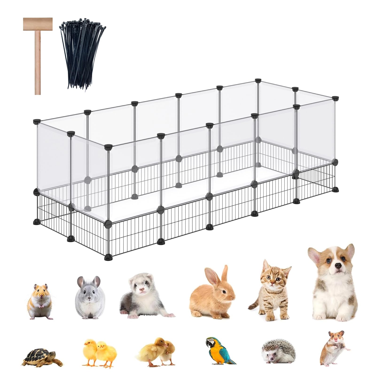 DINMO Rabbit Playpen with iron-net bottom for stable, chew-resistant setup.