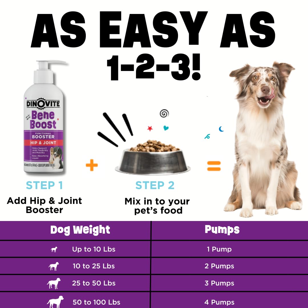 Dinovite BeneBoost dog running mobility image suggests enhanced activity and comfort for active pets.