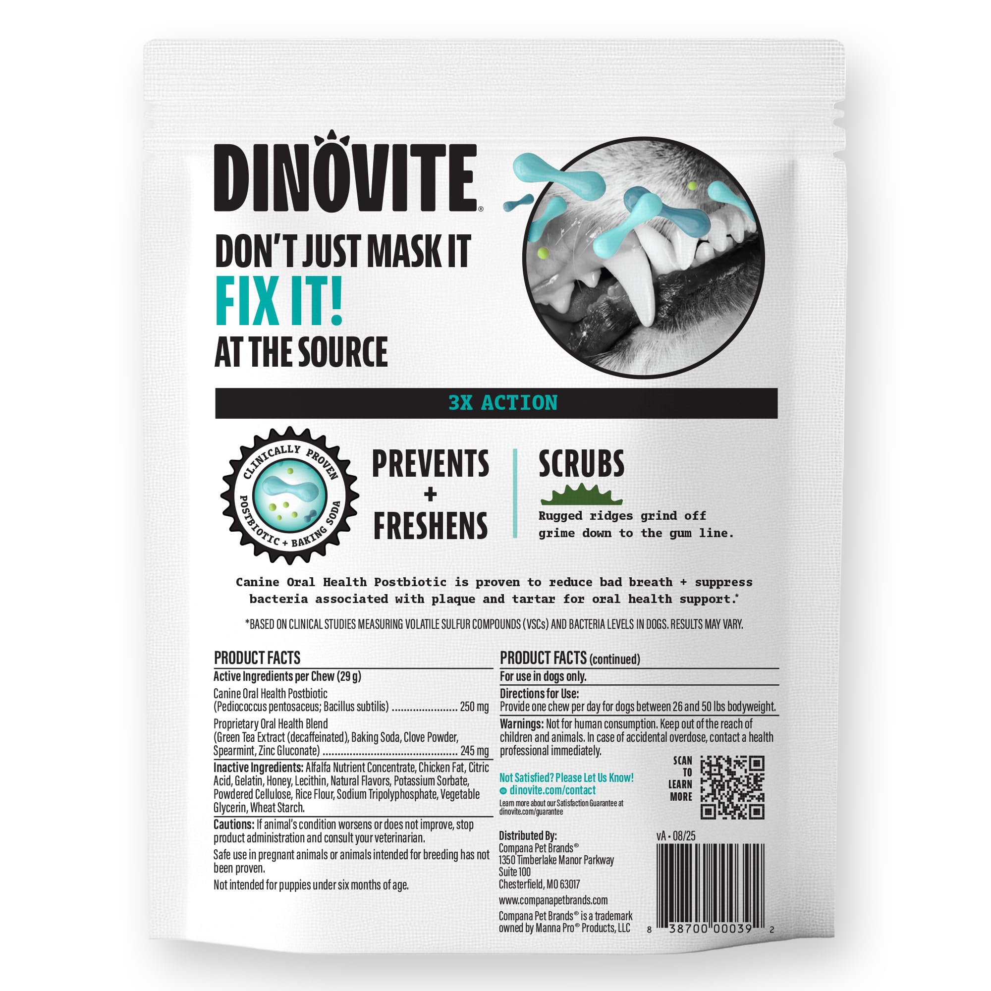 Dinovite Dental Chews 20-count package ready for shareable servings