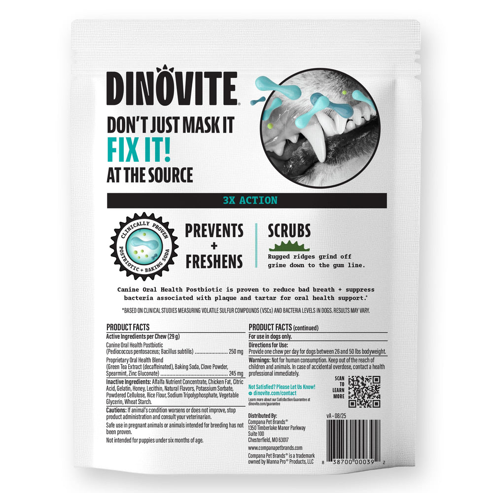 Dinovite Dental Chews 20-count package ready for shareable servings
