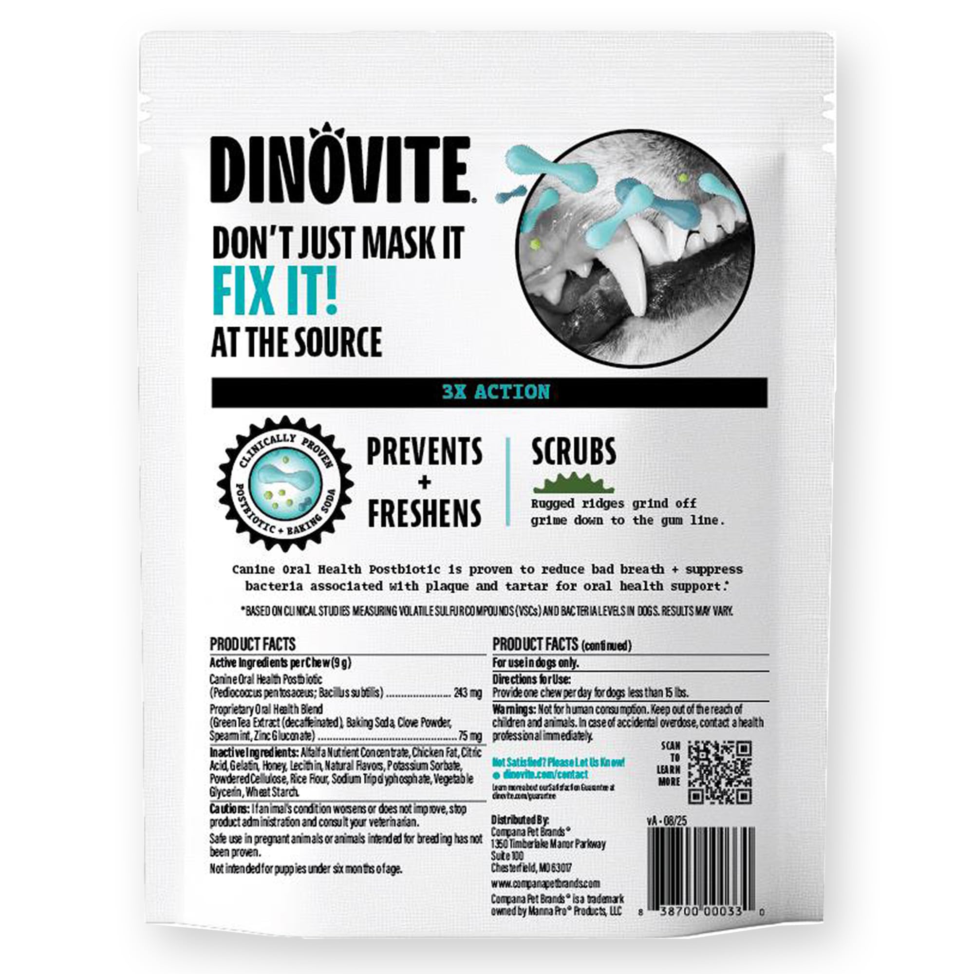 Dinovite dog chew ease close-up demonstrates chew-friendly texture.