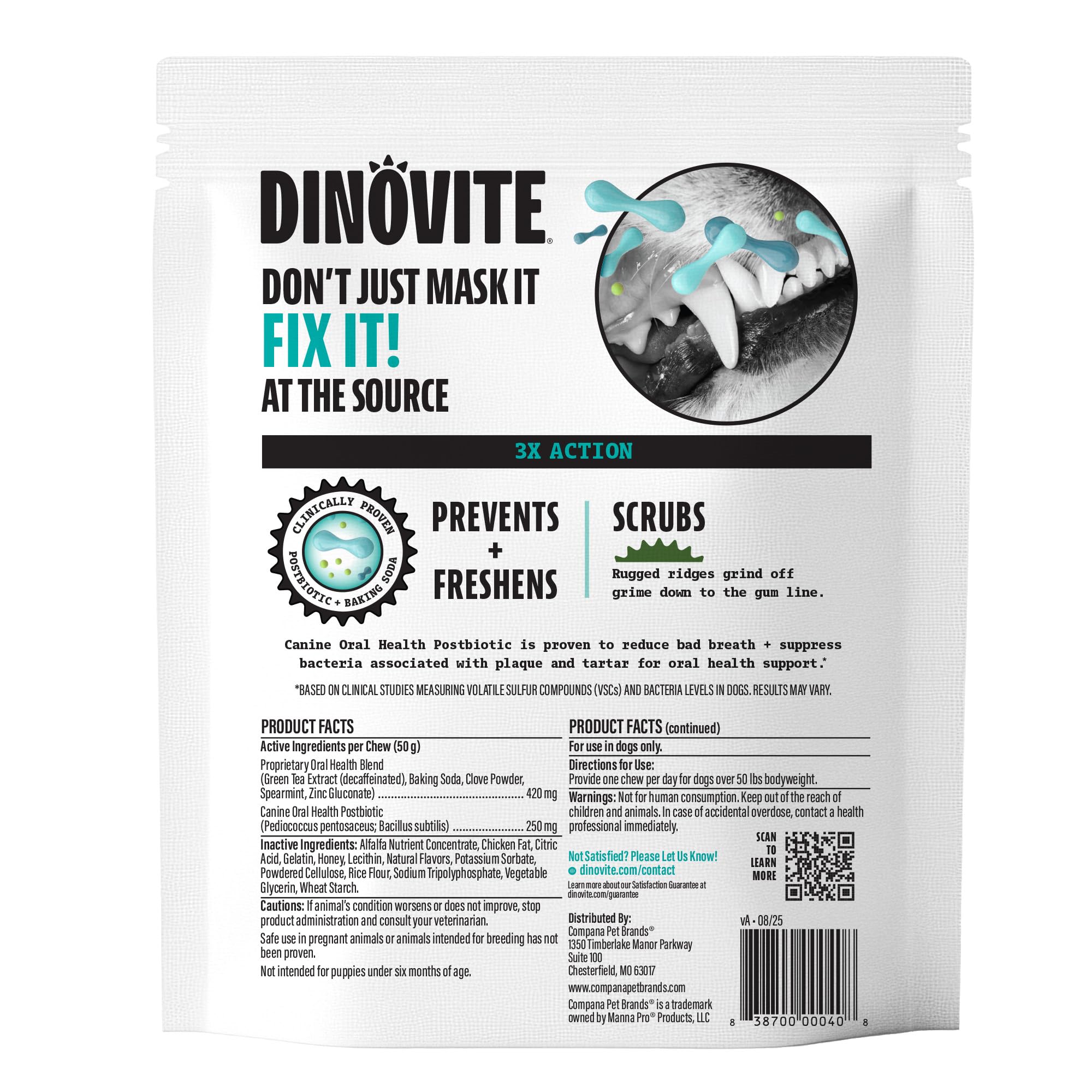 Dinovite Dental Chews come in fresh mint flavor for a pleasant chew