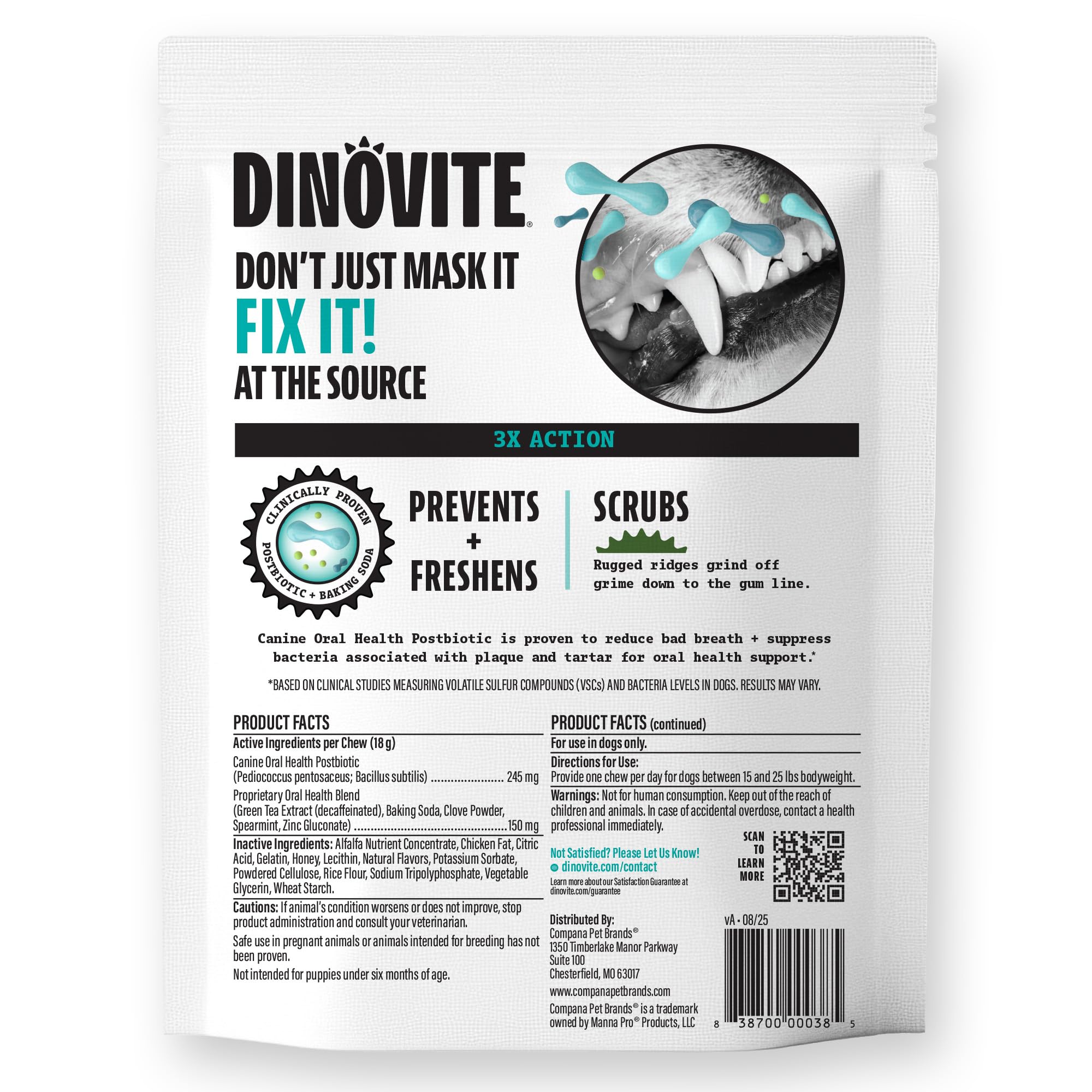 Ingredients on label and postbiotic focus hint at canine care benefits.