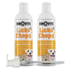 Dinovite Lickochops bottle with pump for easy daily dosing.